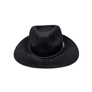 ROXY WOMEN'S BLACK WOOL FEDORA HAT – WIDE BRIM, LEATHER BUCKLE BAND, ONE SIZE